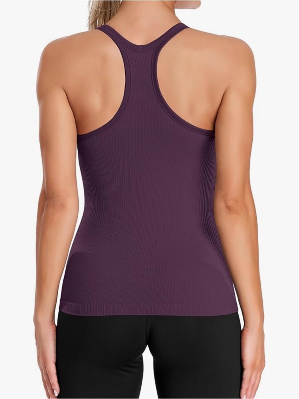 Women’s Ribbed Racerback Tank Top - Plum - Picture 2 of 9